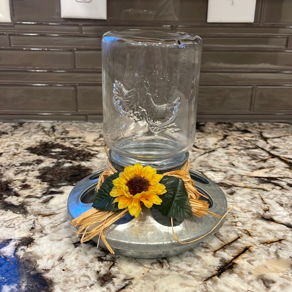 Backyard Candy Accents Glass And Metal Chicken Feeder Candy Dish